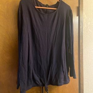 Navy Lane Bryant top with elastic at bottom. Tie detail.